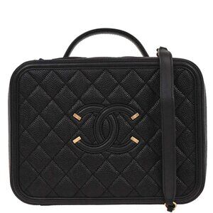 Chanel Black Calfskin CC Filigree 2way Vanity Handbag